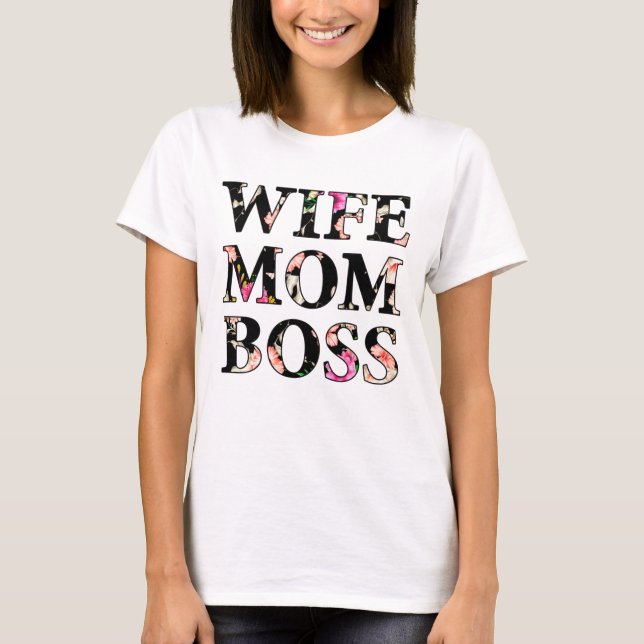 Camiseta Esposa Floral Colorida Mãe Chefe (Frente)