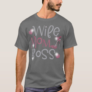 Camiseta Esposa Mãe Chefe Bling Rhinestone Engraçado Parte
