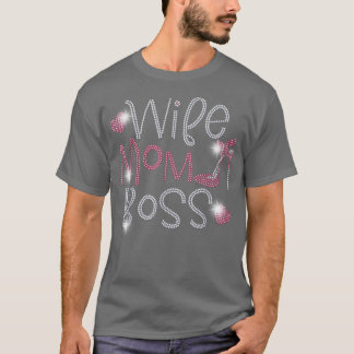 Camiseta Esposa Mãe Chefe Bling Rhinestone Engraçado Parte