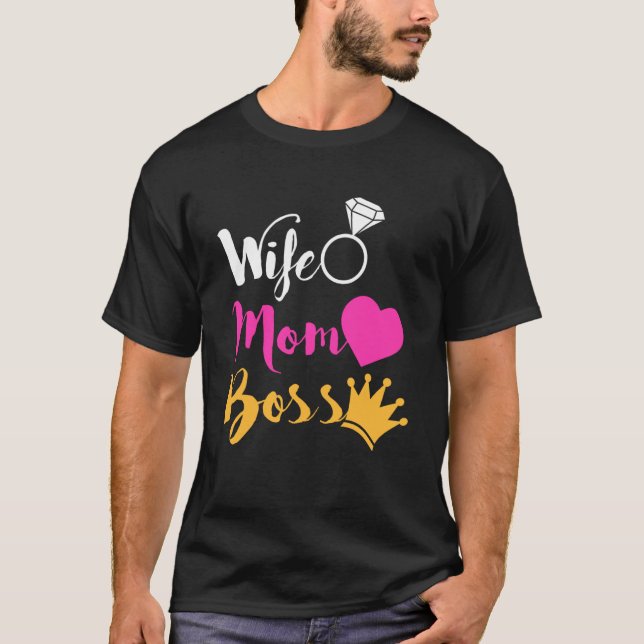 Camiseta Esposa Mãe Chefe Feliz dia de as mães Mulheres Ene (Frente)