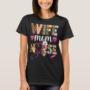 Camiseta Esposa Mãe Enfermeira Leopard Motheru2019s Dia 202