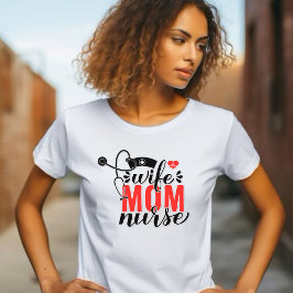 Camiseta Esposa, mãe, estetoscópio de enfermeira