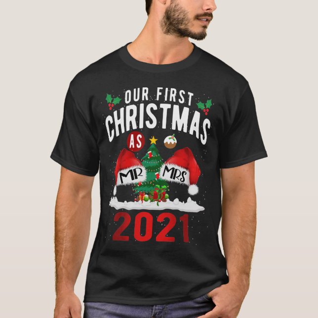 Camiseta Esposa Marido Nosso Primeiro Natal Como Sr. & Sr.  (Frente)