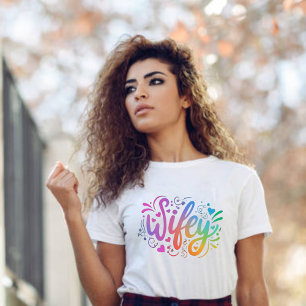 Camiseta Esposa Moderno Multicolor Script Branco Feminino