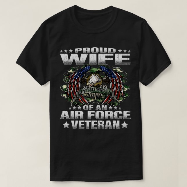 Camiseta Esposa Orgulhosa De Vet Militar Da Força Aérea Sp (Frente do Design)