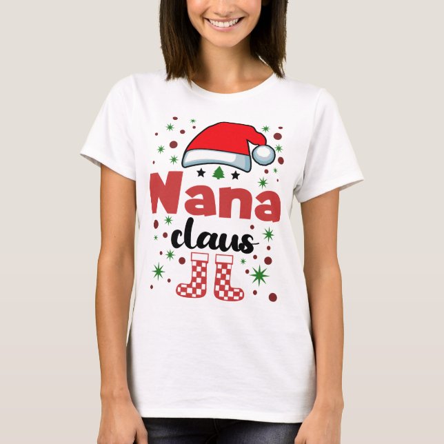 Camiseta Esposa Santa Hat da Família Natal Nana (Frente)