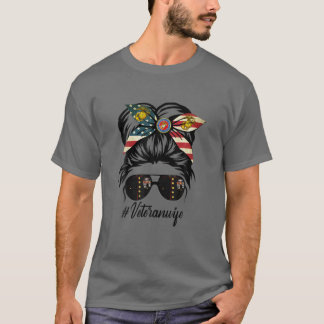 Camiseta Esposa Veterana Militar Patriótica Cabelo de Arma