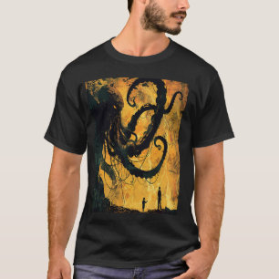 Camiseta Espreitando Kraken Em Nó Escuro Espalhando Nas Pes