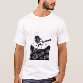 Camiseta Espreitando o gato e o Magpie