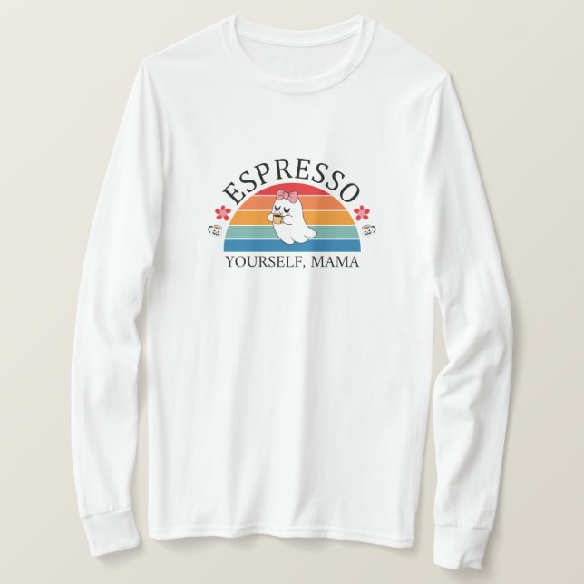 Camiseta Espresso - Mama - Retro Rainbow Ghost (Frente do Design)
