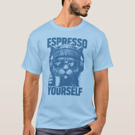 Camiseta "Espresso Yourself" Cool Cat with Coffee, Beanie