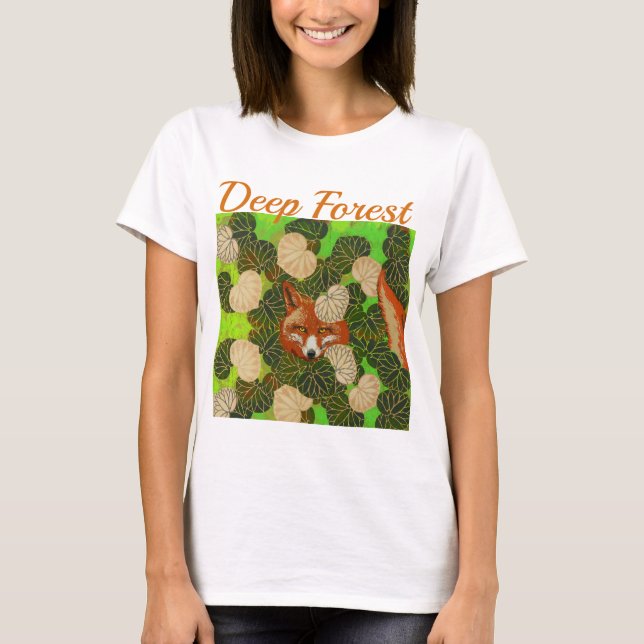 CAMISETA ESPUMA VERMELHA ENTRE FOLHAS VERDE E FOLIAGEM (Frente)