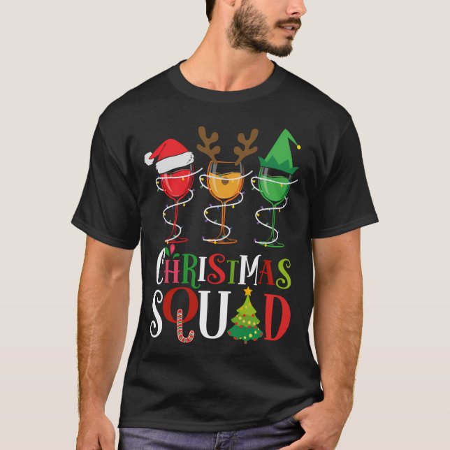 Camiseta Esquadra de Natal Engraçado Vinho Passa Santa Hat  (Frente)