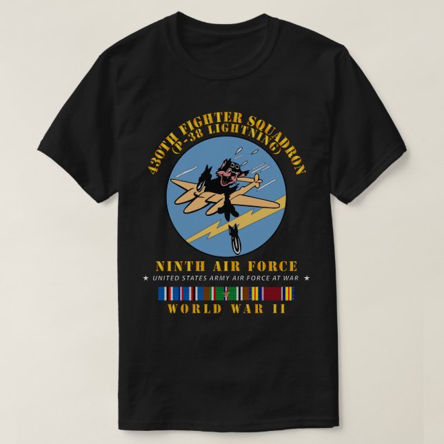 Camiseta Esquadrão 430º Combatente P38 Lightning 9º WWII w  (Frente do Design)