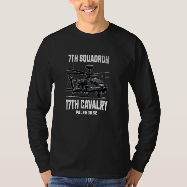 Camiseta Esquadrão 7 17ª Cavalaria Apache Helicóptero Milit (Frente)