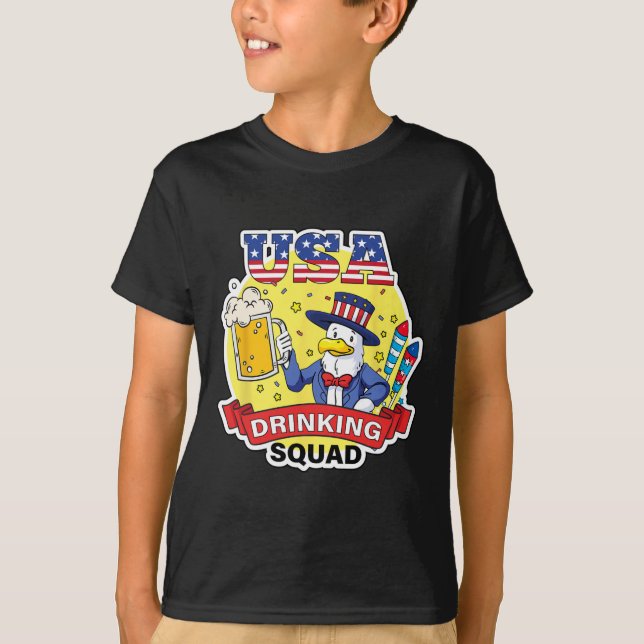 Camiseta Esquadrão Bebendo Dos Eua 4 De Julho Dia Da Indepe (Frente)