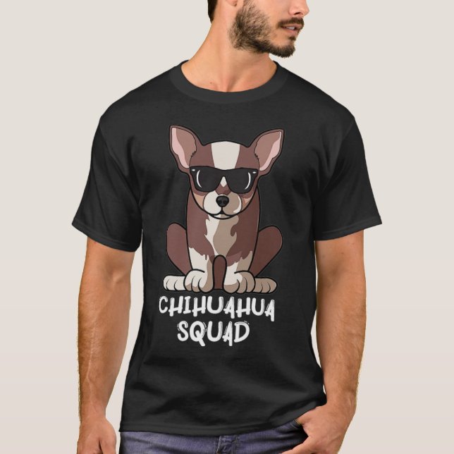 Camiseta Esquadrão Chihuahua com óculos de sol Engraçado Le (Frente)