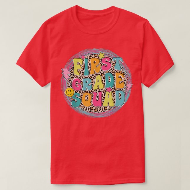 Camiseta Esquadrão Da Primeira Série De Volta À Menina Leop (Frente do Design)