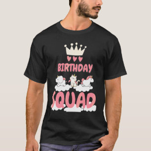 Camiseta Esquadrão de Aniversário Unicórnio Rosa Nuvens Cor