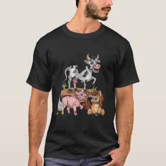 Camiseta Esquadrão de Crianças Fofas Vaca Galinha Porco Cav