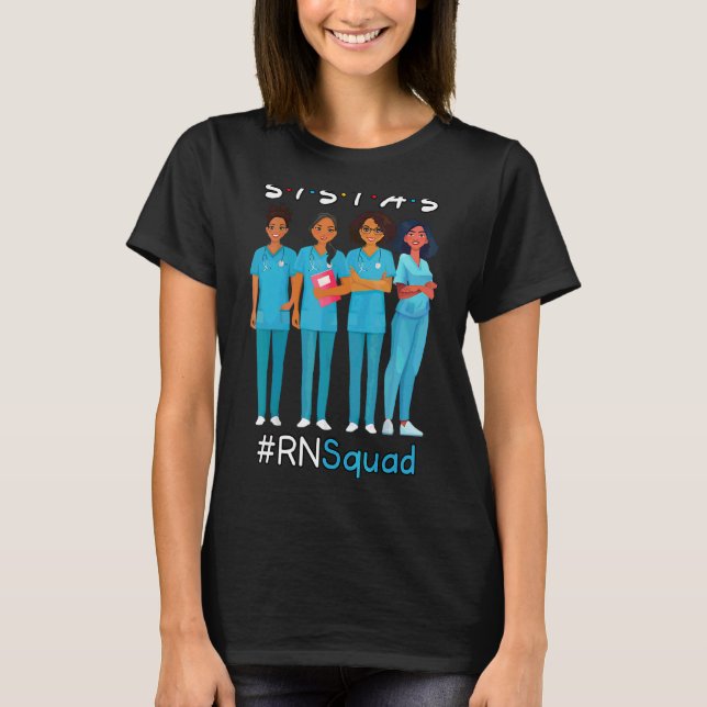 Camiseta Esquadrão de Enfermeira Negro Rn Sistas Registrado (Frente)