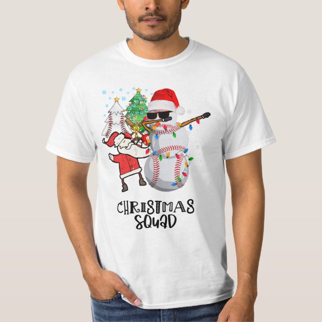 Camiseta Esquadrão de Natal de Baseball com Papai Noel Snow (Frente)