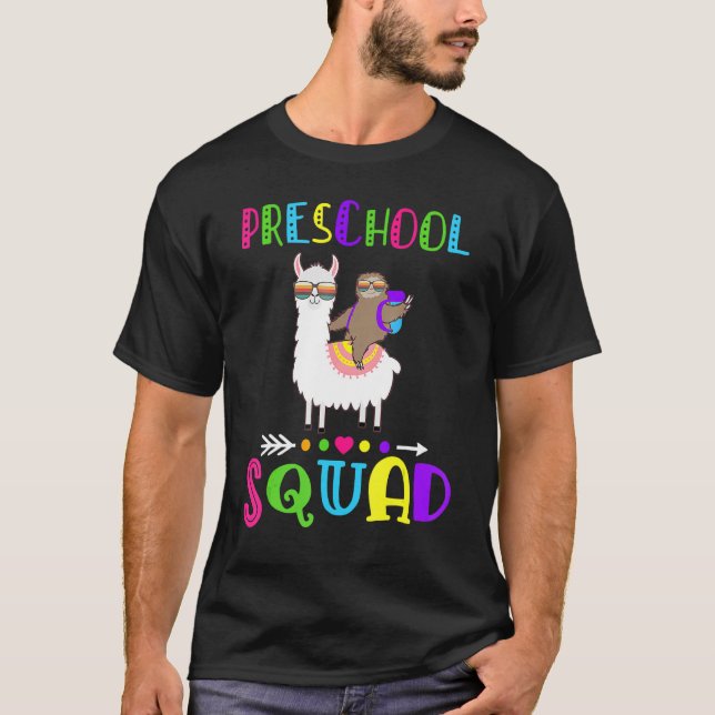 Camiseta Esquadrão De Pré-Escolas Da Equipe Llama Sloth De  (Frente)