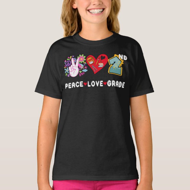 Camiseta Esquadrão de segundo grau do Peace Love de volta a (Frente)