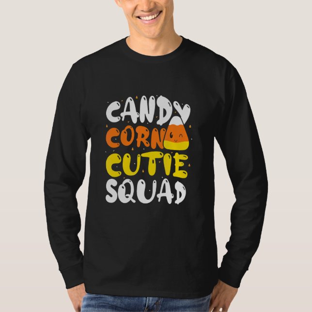 Camiseta Esquadrão Fofo de Candy Corn no Dia das Bruxas Com (Frente)
