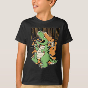 Camiseta Esquadrão Infantil T-rex Dinossauro Golfista Gráfi