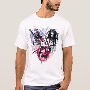Camiseta Esquadrão Suicida Crachás de Grafite de Garotas-