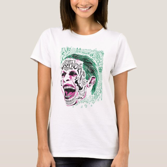 Camiseta Esquadrão Suicida | Desenho Da Cabeça De Joker Rid (Frente)