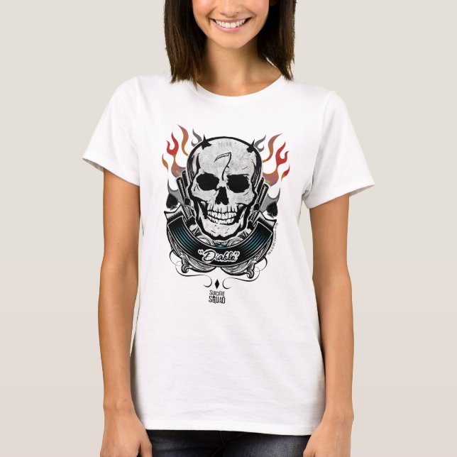Camiseta Esquadrão Suicida | Diablo Skull & Flames Tattoo A (Frente)