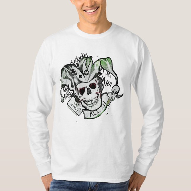 Camiseta Esquadrão Suicida | Joker Skull "All In" Tattoo Ar (Frente)