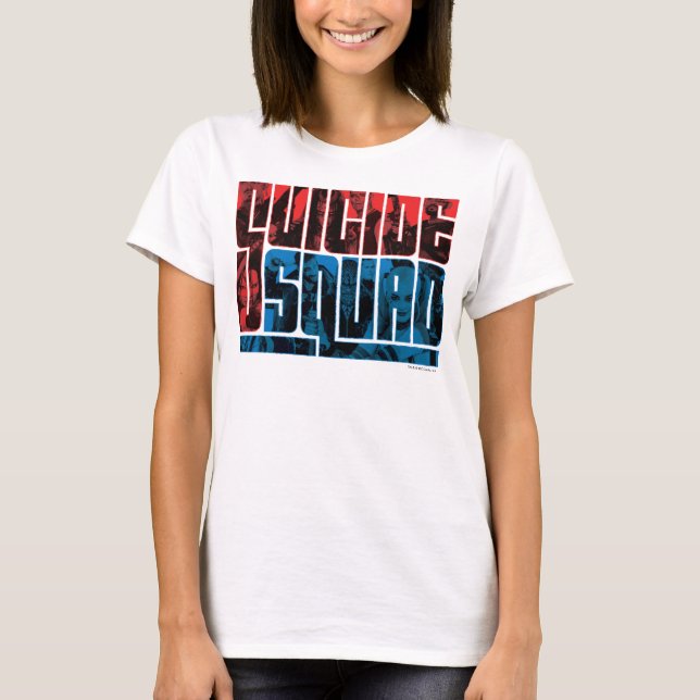 Camiseta Esquadrão Suicida | Logotipo vermelho e azul (Frente)