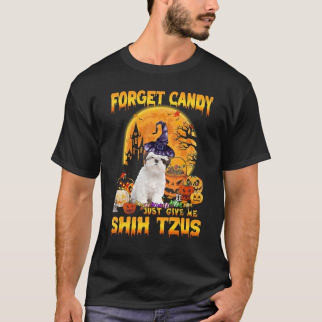 Camiseta Esqueça Candy Só Me Dê Shih Tzus Pumpkin Hallow (Frente)