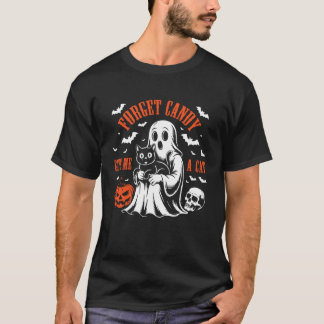 Camiseta Esqueça Doce Dê Me Um Gato Amantes Halloween Pet G