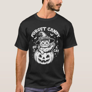 Camiseta Esqueça Doce Dê-me Um Gato Halloween Pet Abóbora F