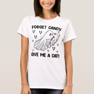Camiseta Esqueça Doces Me Dê Um Gato Halloween