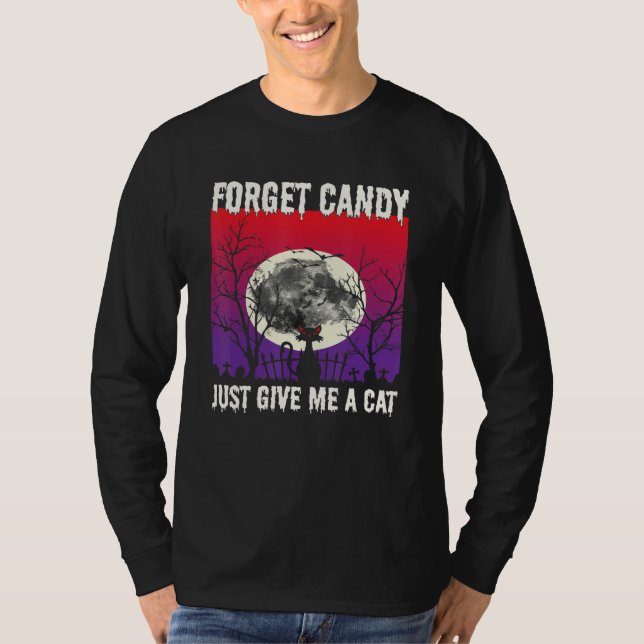 Camiseta Esqueça O Doce, Me Dê Um Gato Gato De Lua Cheia (Frente)