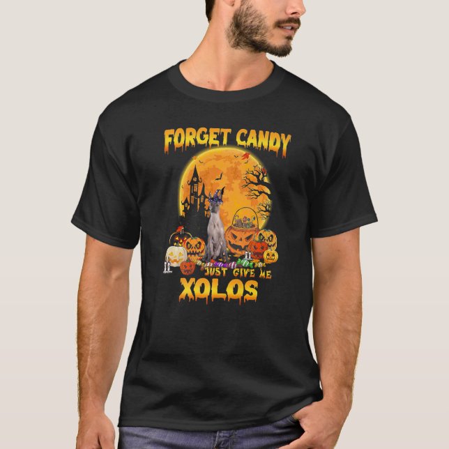Camiseta Esquece Candy Apenas Me Dê Xoloitzcuintlis Pumpkin (Frente)