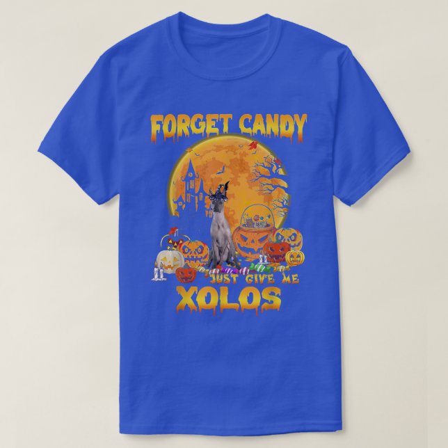 Camiseta Esquece Candy Apenas Me Dê Xoloitzcuintlis Pumpkin (Frente do Design)