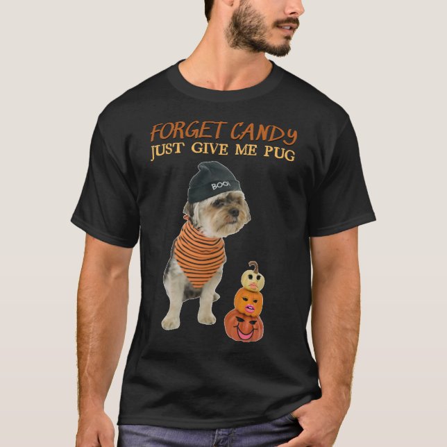 Camiseta Esquece, Candy, Dá-Me Pug, Pumpkin Halloween P (Frente)