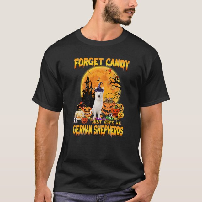 Camiseta Esquece O Candy Dá-Me German shepherd Pumpkin (Frente)