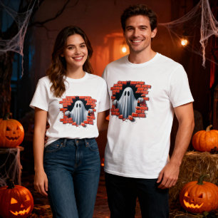 Camiseta Esqueleto 3d Poking através de um Design de parede
