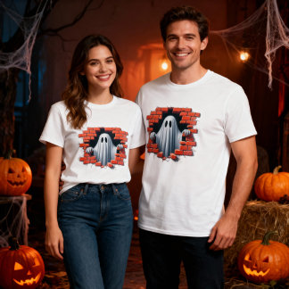 Camiseta Esqueleto 3d Poking através de um Design de parede