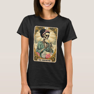 Camiseta Esqueleto A Crocheteira Mãe Carta de Tarot Tricote