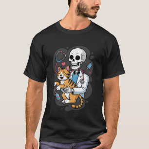 Camiseta Esqueleto Abraçando Gato Divertido Gato Amante do 