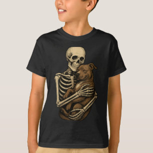 Camiseta Esqueleto Abraçando Pittie Cachorro Pit Bull Engra