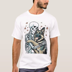 Camiseta Esqueleto Abraçando um Pastor Alemão � Único Gótic